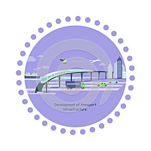 Development of Transport Infrastructure Icon Flat