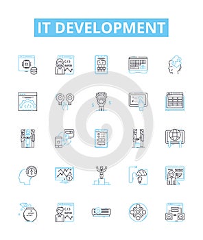 IT development vector line icons set. IT, development, software, coding, engineering, program, web illustration outline