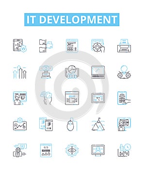 IT development vector line icons set. IT, development, software, coding, engineering, program, web illustration outline