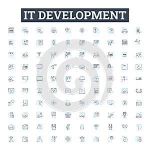 IT development vector line icons set. IT, development, software, coding, engineering, program, web illustration outline