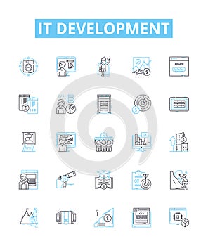 IT development vector line icons set. IT, development, software, coding, engineering, program, web illustration outline