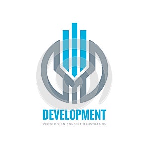 Development - vector logo template concept illustration. Vertical stripes in circle. Real estate abstract sign. Design element