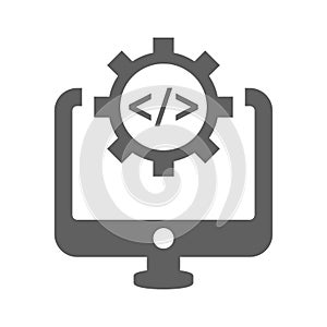 Development, website, code icon. Gray vector graphics