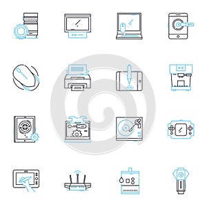 Device advancements linear icons set. Innovation, Progression, Modernization, Development, Advancement, Evolvement