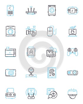 Device advancements linear icons set. Innovation, Progression, Modernization, Development, Advancement, Evolvement