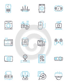 Device advancements linear icons set. Innovation, Progression, Modernization, Development, Advancement, Evolvement photo