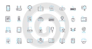 Device advancements linear icons set. Innovation, Progression, Modernization, Development, Advancement, Evolvement photo