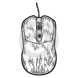 Device computer mouse. Sketch scratch board imitation. Black and white.