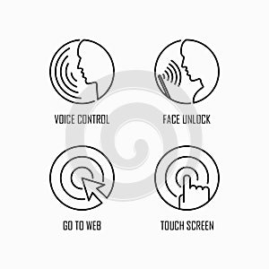 Device control and unlock icon set simple flat style outline illustration