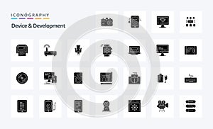 25 Device And Development Solid Glyph icon pack. Vector icons illustration