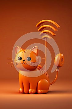 device distributing Wi-Fi in the form of an orange cat on an orange