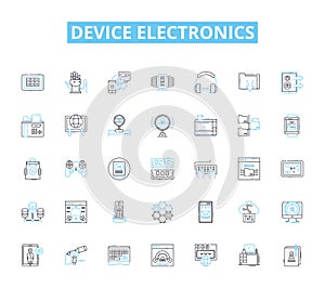 Device electronics linear icons set. Smartph, Tablet, Laptop, Computer, Monitor, Keyboard, Mouse line vector and concept