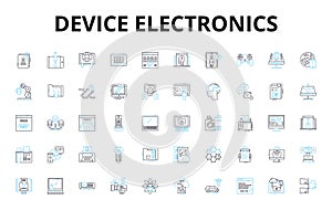 Device electronics linear icons set. Smartph, Tablet, Laptop, Computer, Monitor, Keyboard, Mouse vector symbols and line