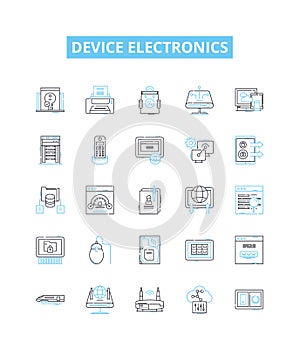 Device electronics vector line icons set. Electronics, Device, Computing, Gadgets, Smartphones, Tablets, Computers