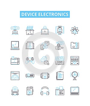 Device electronics vector line icons set. Electronics, Device, Computing, Gadgets, Smartphones, Tablets, Computers