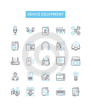Device equipment vector line icons set. Device, Equipment, Electronics, Gadget, Appliance, Machinery, Tools illustration