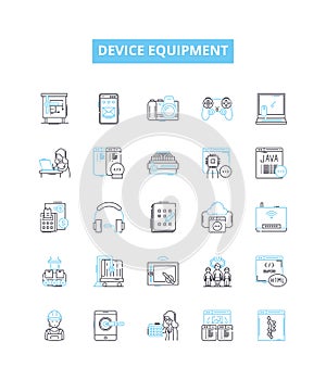 Device equipment vector line icons set. Device, Equipment, Electronics, Gadget, Appliance, Machinery, Tools illustration