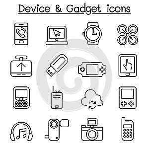 Device & Gadget icon set in thin line style