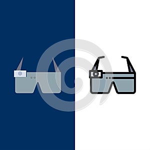 Device, Glasses, Google Glass, Smart  Icons. Flat and Line Filled Icon Set Vector Blue Background