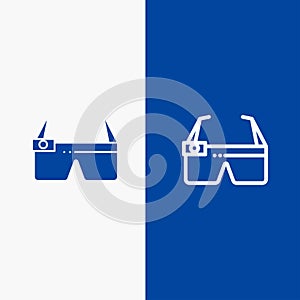 Device, Glasses, Google Glass, Smart Line and Glyph Solid icon Blue banner Line and Glyph Solid icon Blue banner
