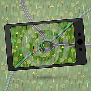 Device with GPS module. Smartphone with GPS navigation. Vector i