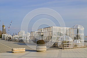 Device greenhouses made of polyethylene to protect the cacti from the cold wind.