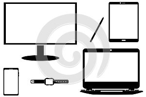 Device icon set: Smartphone and Smartwatch, Laptop, Monitor and Tablet