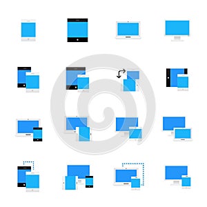 Device Icons and Responsive. Set of Mobile Device Vector Illustration Color Icons Flat Style.