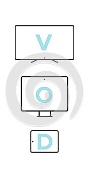 Device Icons: smart TV, desktop computer and tablet. Video on demand concept. Vector illustration, flat design