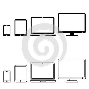 Device Iconsvector set. smartphone sign, tablet symbol, laptop and desktop computer design.