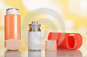 Device for inhalation and capsule with medicine on yellow