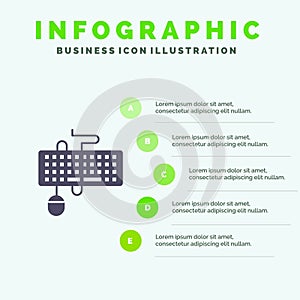 Device, Interface, Keyboard, Mouse, Obsolete Solid Icon Infographics 5 Steps Presentation Background