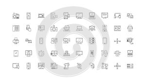 Device, linear icons, line signs set, vector collection
