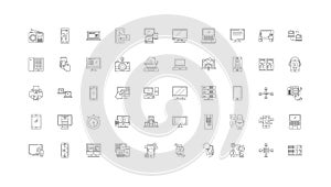 Device, linear icons, line signs set, vector collection