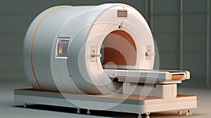 A device for magnetic resonance imaging. Side view of the MRI scanner. X-ray computer medical and scientific equipment
