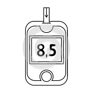 A device for measuring the level of blood sugar.Equipping the patient with diabetes.Diabetes single icon in outline