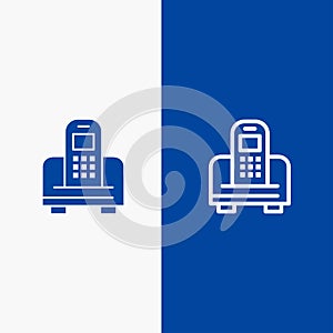 Device, Mobile, Cell, Hardware Line and Glyph Solid icon Blue banner