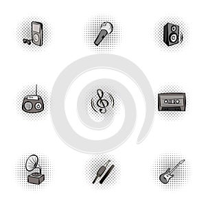 Device for music icons set, pop-art style