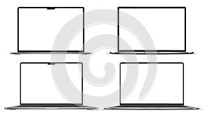 Device screen mockup. Smartphone, tablet, laptop and monoblock monitor, with blank screen for you design