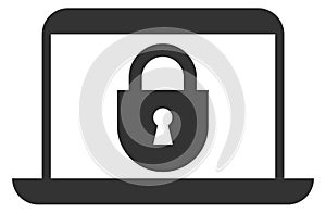 Device security icon. Laptop with locked screen symbol