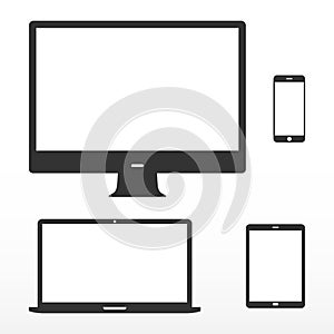 Device set. Icons electronic device with white screen.