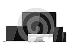 Device set realistic of computer laptop tablet phone isolated on white background