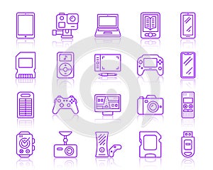 Device simple color line icons vector set