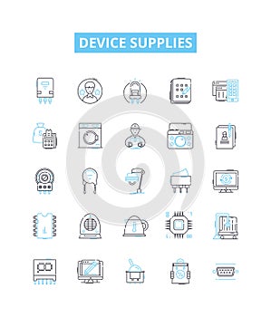 Device supplies vector line icons set. Device, Supplies, Accessories, Gadgets, Items, Parts, Components illustration