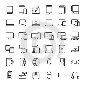 Device, tablet, notebook and computer 36 outline icons