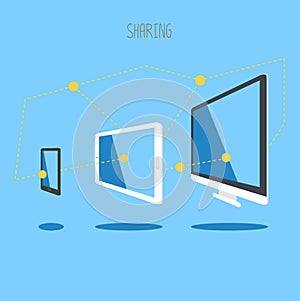 IT device tablet smartphone desktop cloud sync information.