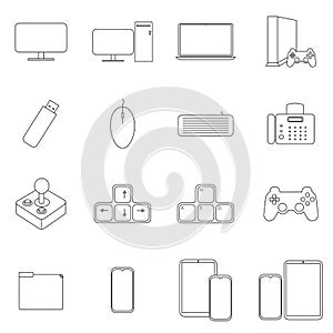 Device and technology line icon set. Electronic devices and gadgets, computer, equipment and electronics.