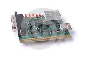 Device for testing of motherboards on a white background, PC Diagnostics