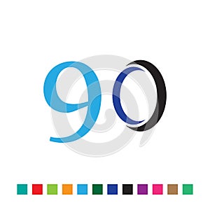 number 90 simple monogram logo vector colorful