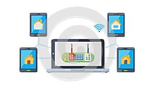 Devices Connected to a Smart WiFi Network, vector design Generative AI